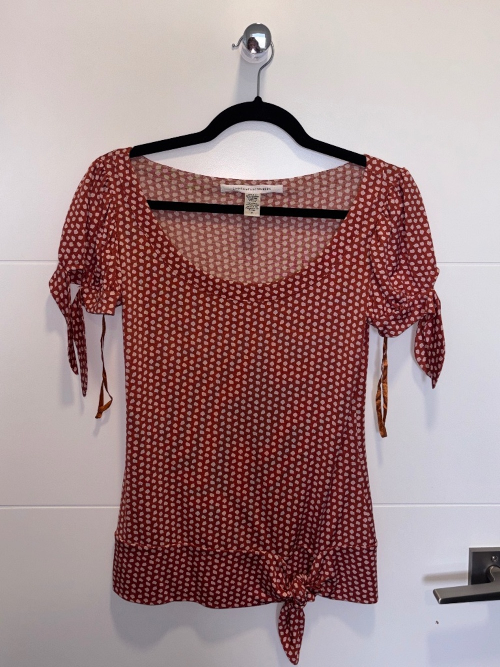 Diane von Furstenberg Red Silk Blend Tie Sleeve Top Size M
